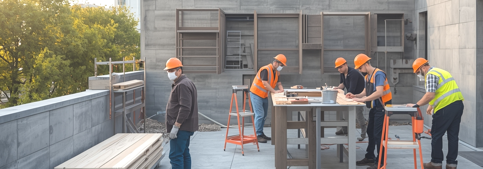 empresa de Construccion moderna trabajando en una casa de hormigon